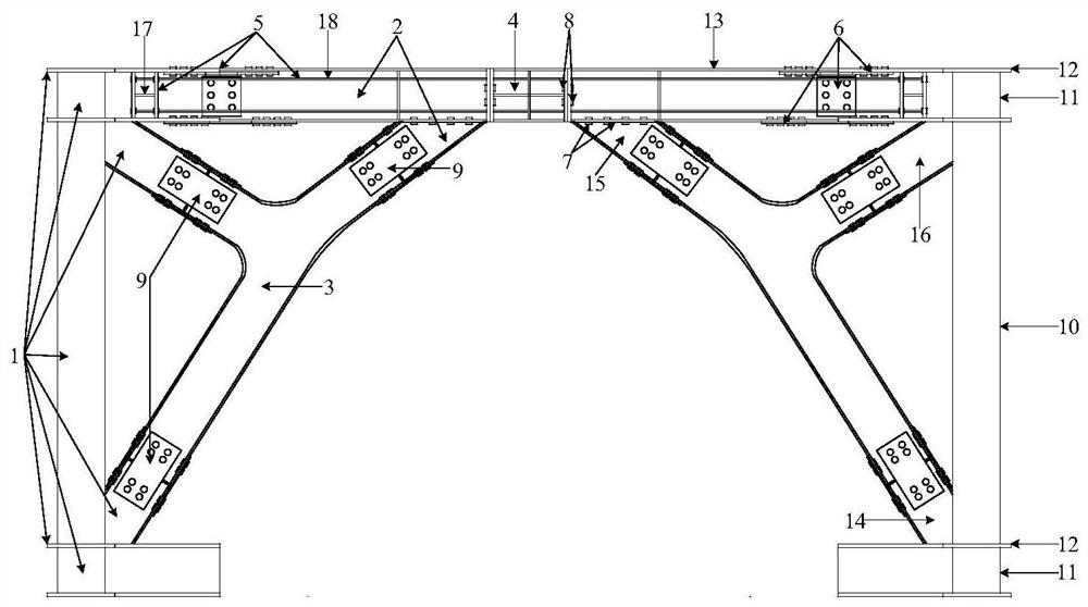 A self-resetting steel frame eccentric support system with large headroom