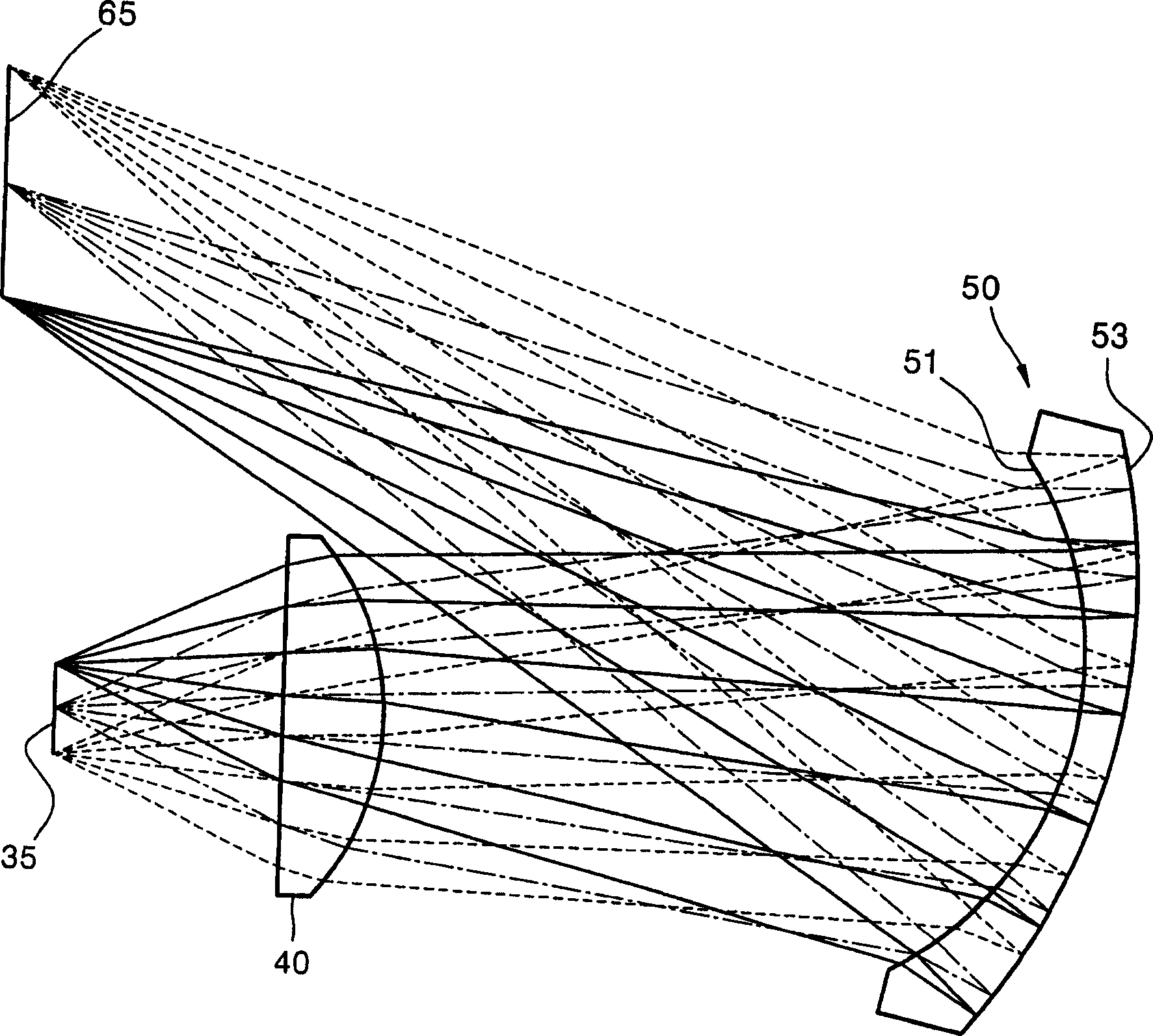 Optical lighting system and image projection system containing it