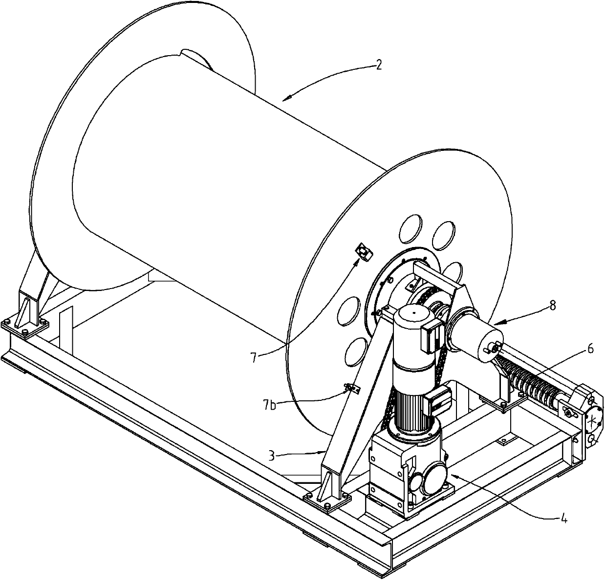 Storage winch with function of measuring tension and length of cable