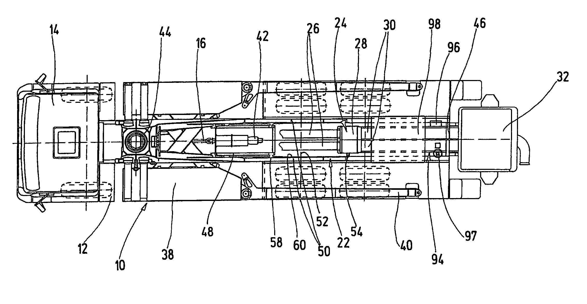 Mobile concrete pump and corresponding building frame