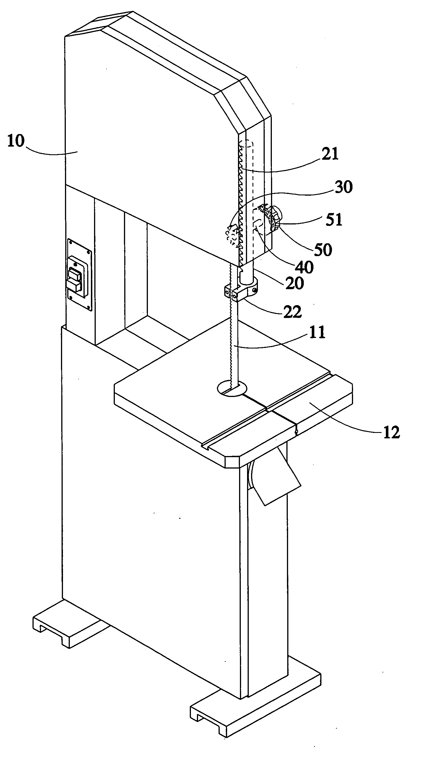 Adjustable ruler of the band saw machine