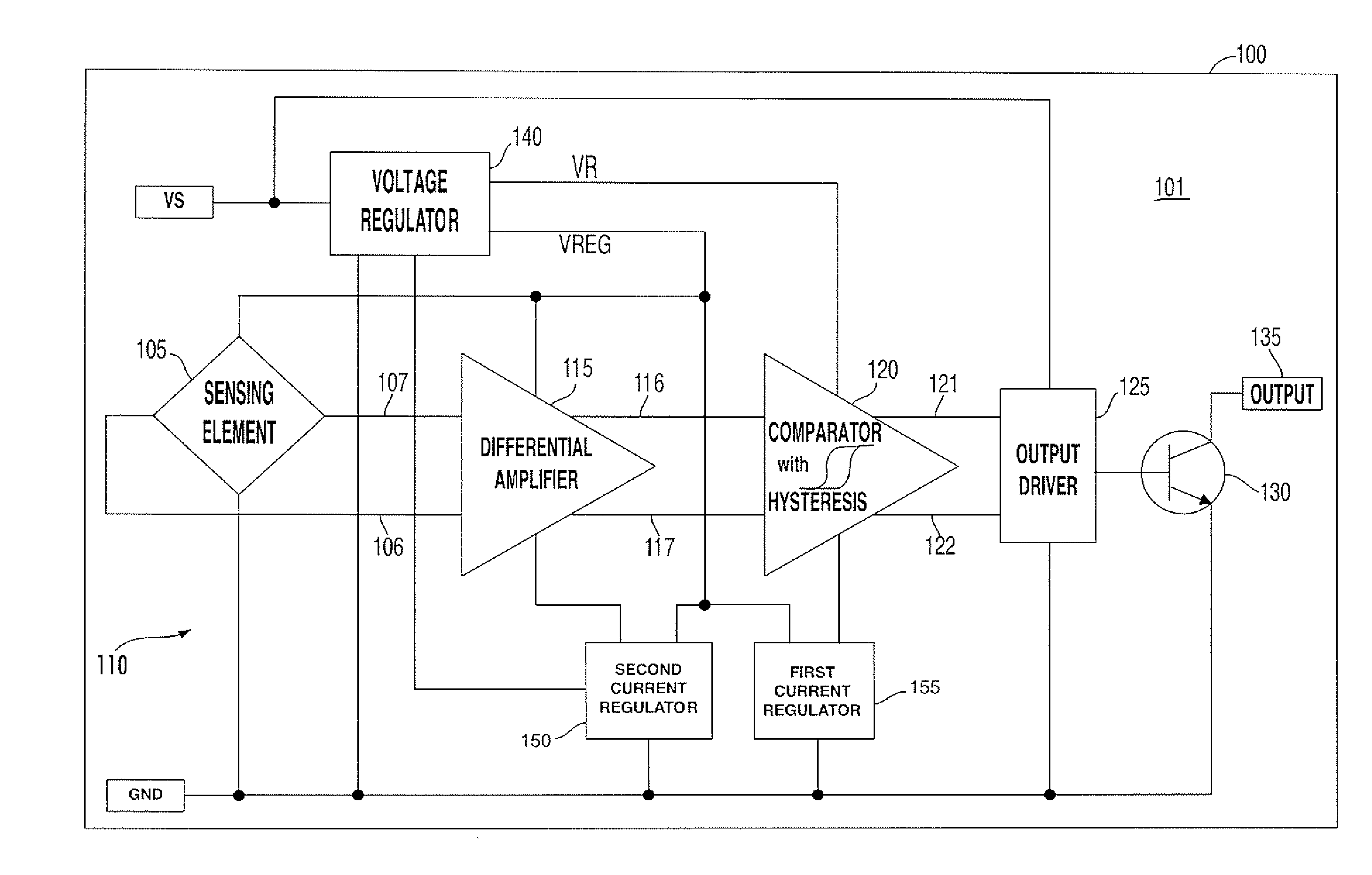 Comparator circuit having latching behavior and digital output sensors therefrom