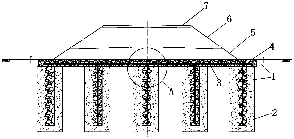 High-speed railway expanding cement slurry post-grouting bulk material pile composite foundation construction method