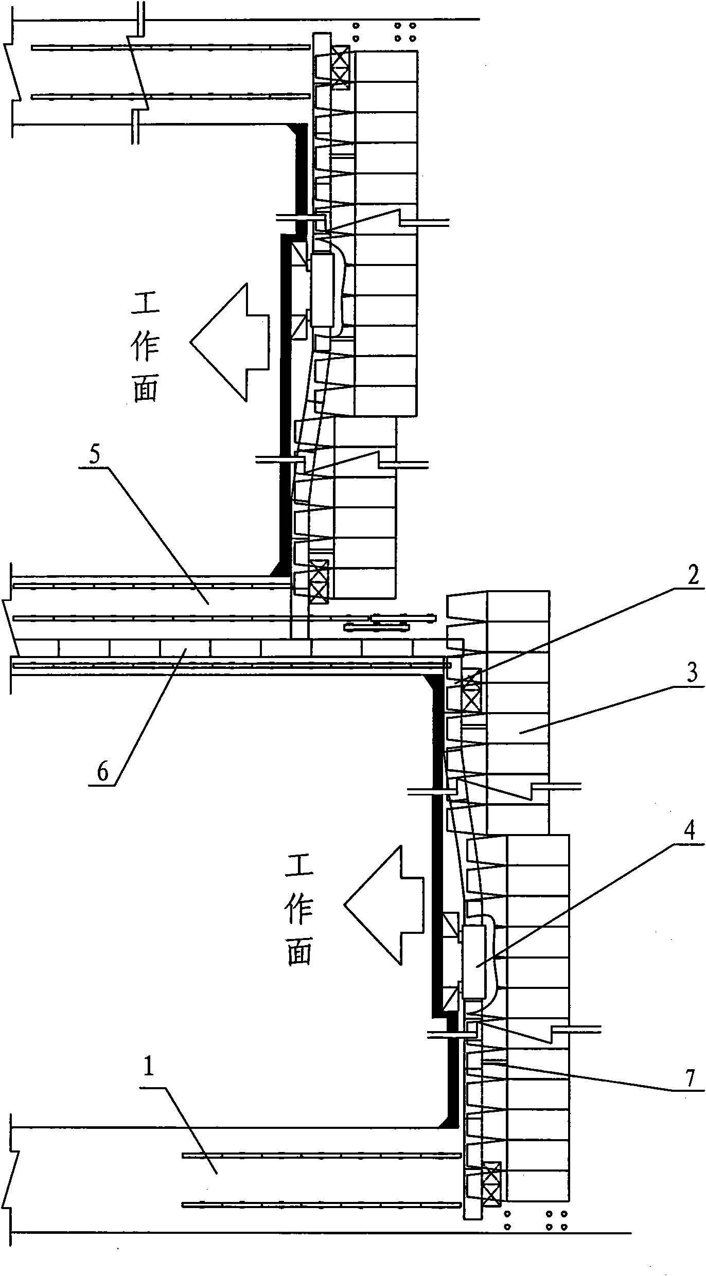 Comprehensive mining opposite-pull working face coal excavating process for thin coal bed