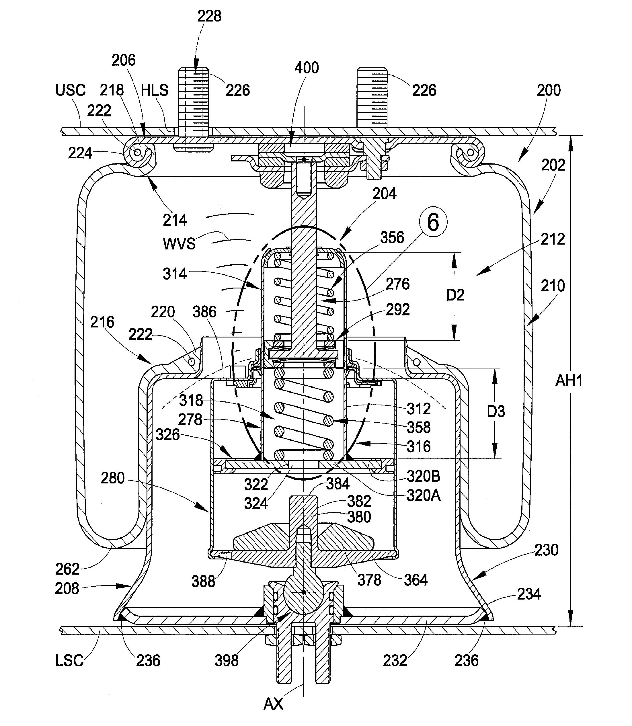 Axial clutch assembly as well as gas spring and gas damper assembly and method including same