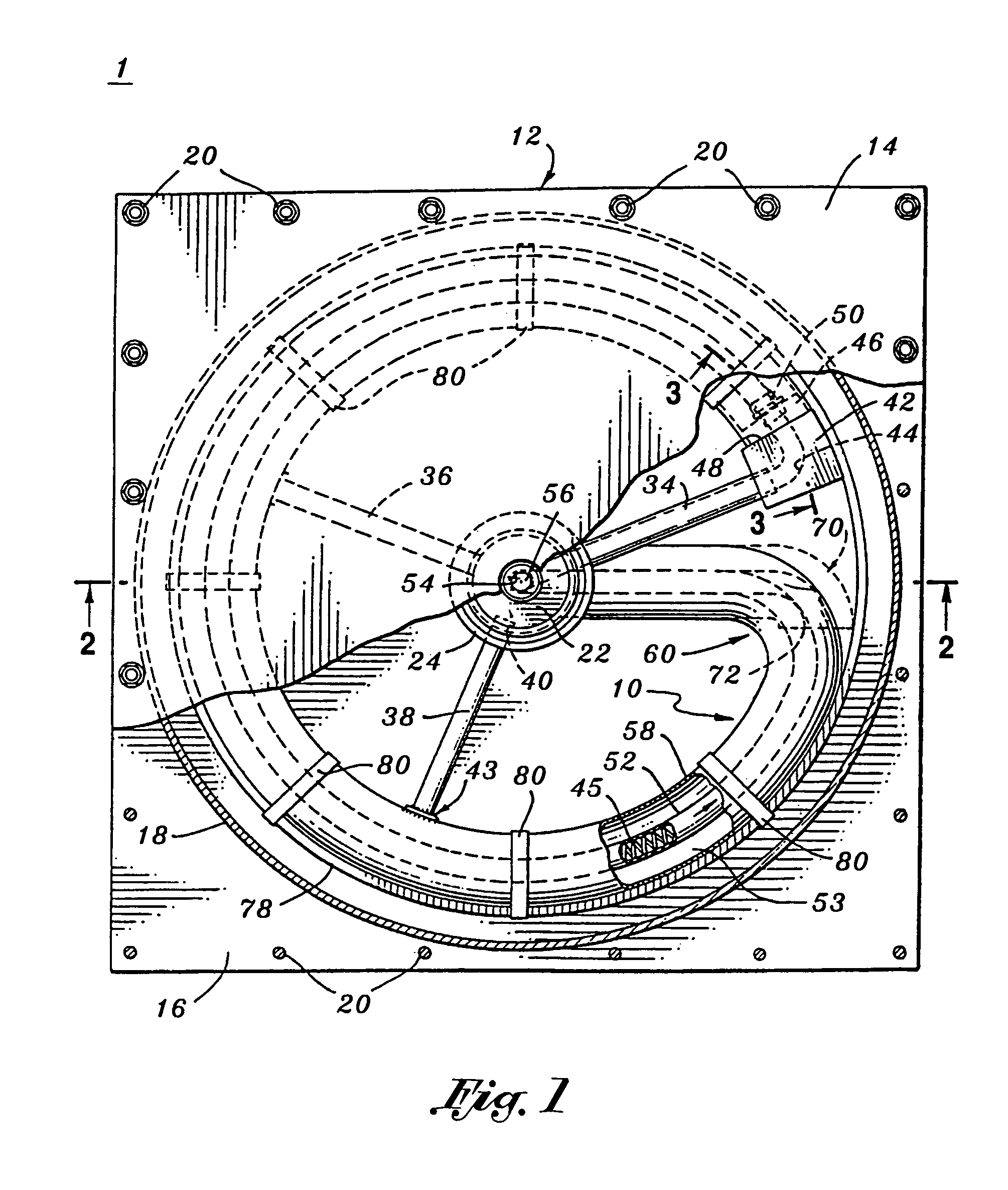 Gas-jet driven rotary device for generating a field and a process for treating items within the field for increased performance