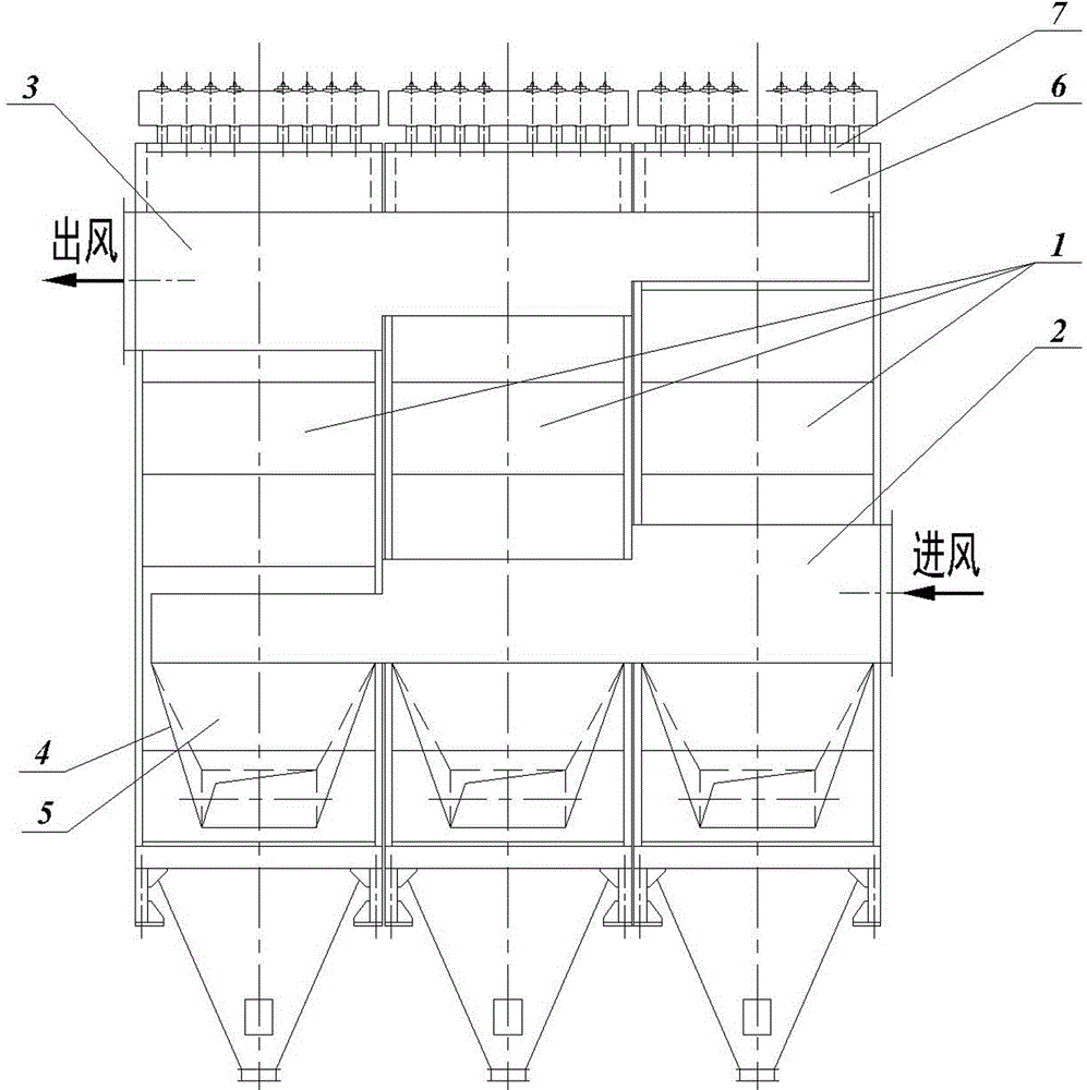 Module combined bag type dust remover and loading and transporting method thereof