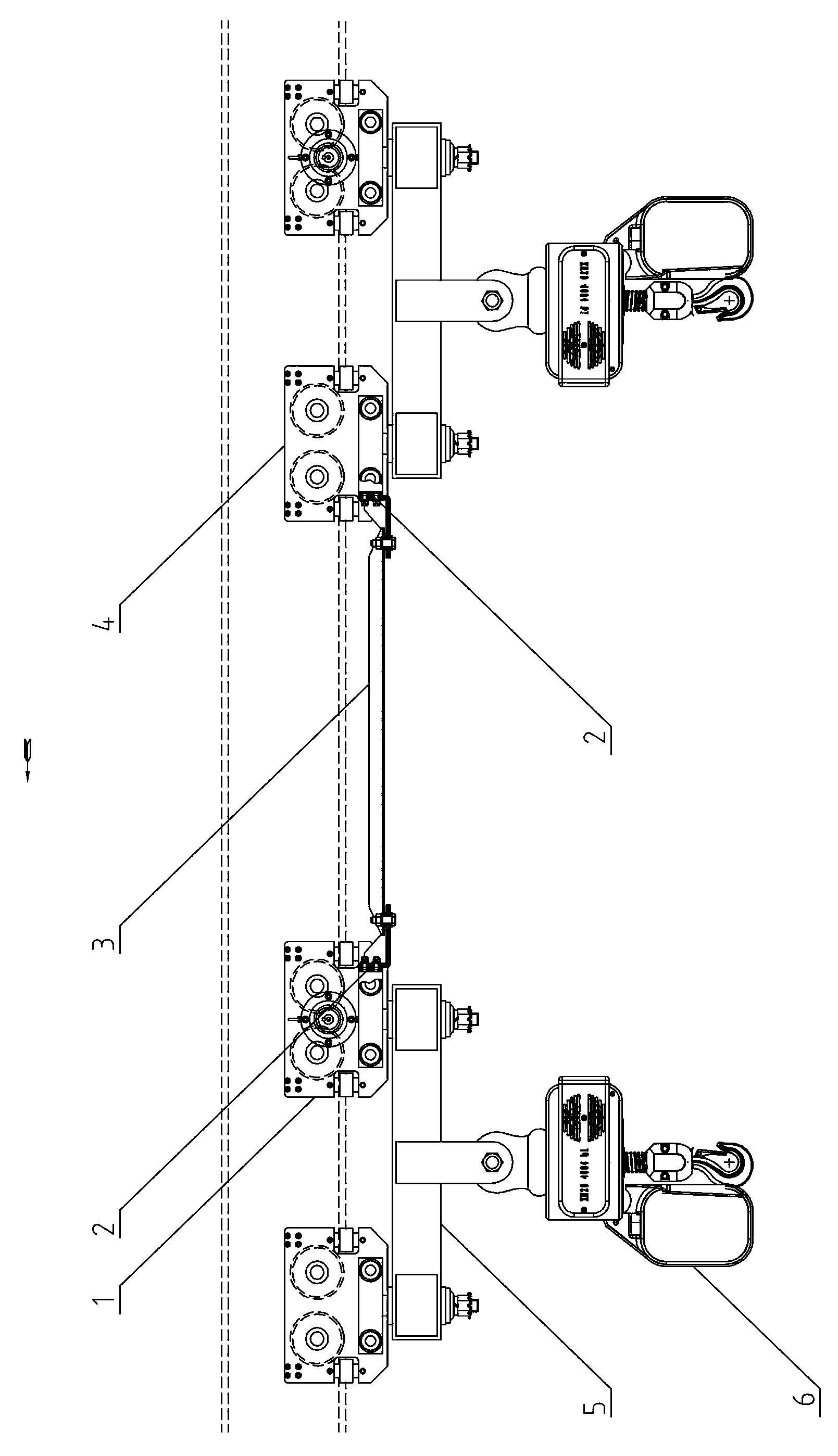 Self-propelling trolley articulated connecting beam