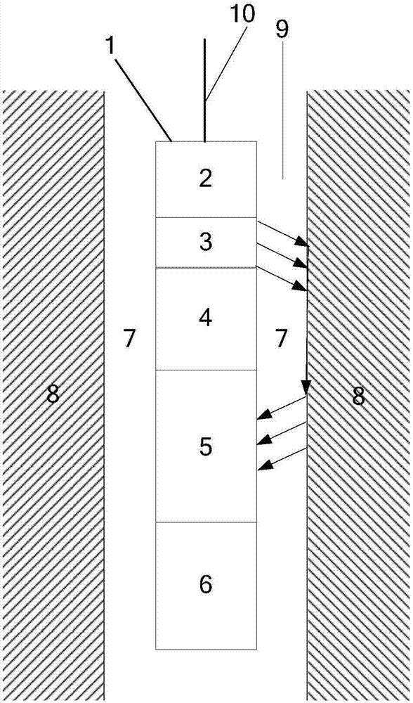 Through drill bit dipole acoustic logging emitter and logging device