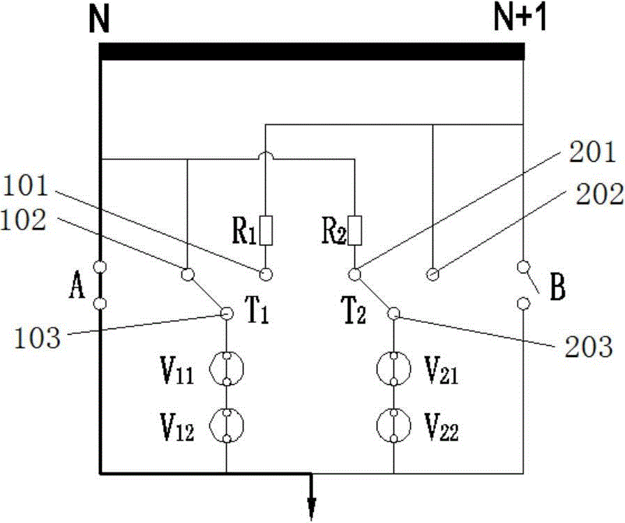 Transition circuit of vacuum type on-load tap-changer and operation method