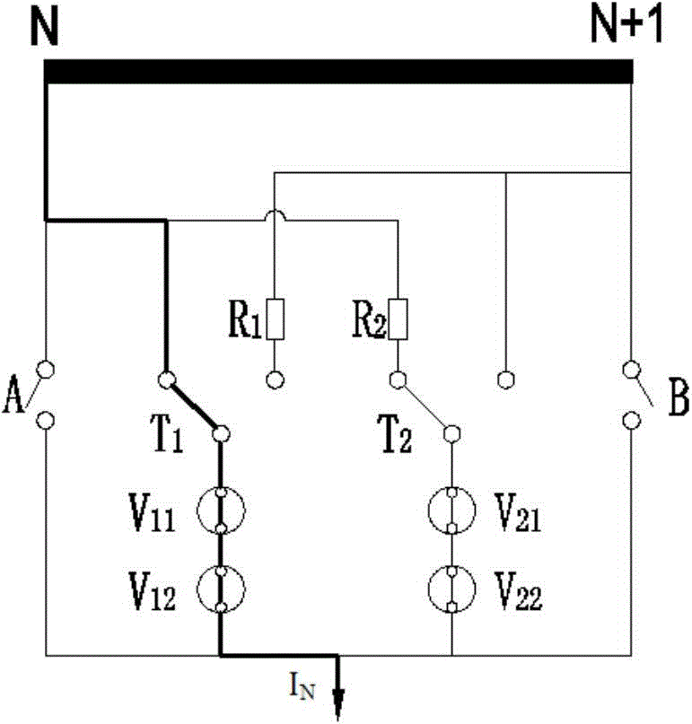 Transition circuit of vacuum type on-load tap-changer and operation method