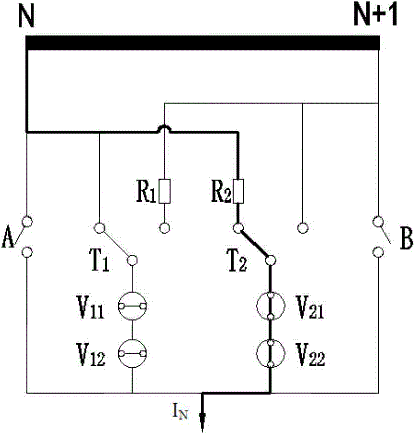 Transition circuit of vacuum type on-load tap-changer and operation method