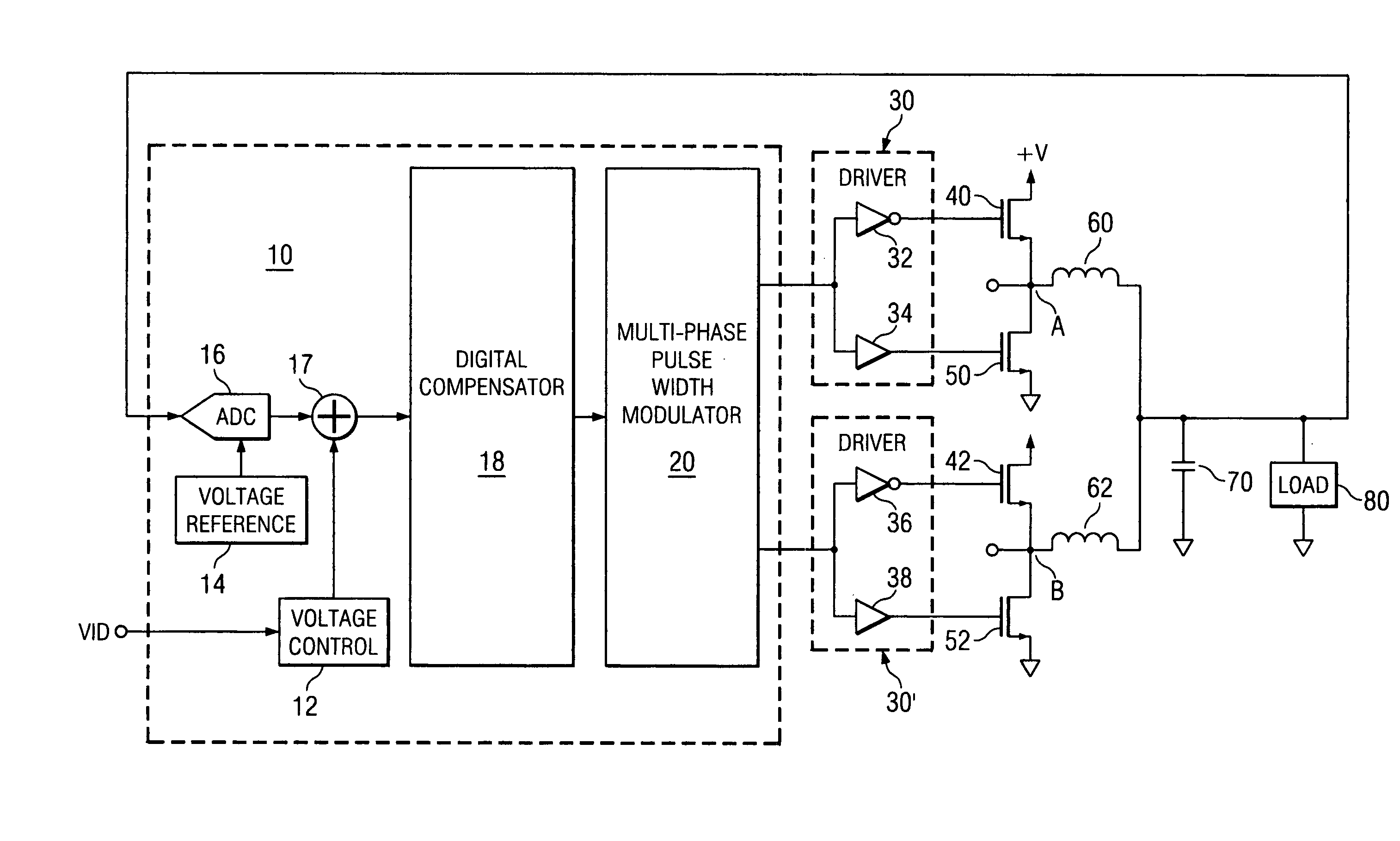 Digital calibration with lossless current sensing in a multiphase switched power converter