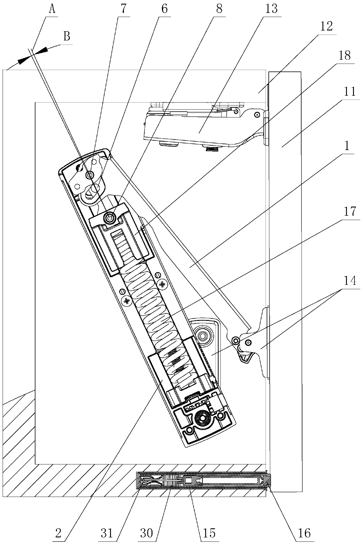 Upturning structure used for automatic opening and closing of furniture