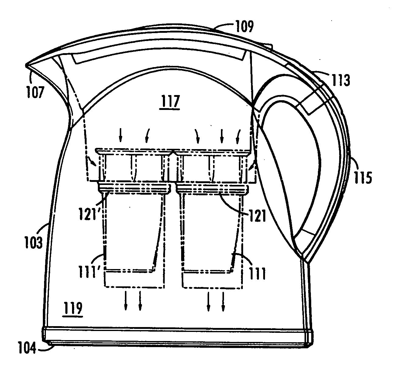 Multiple cartridge carafe filtration