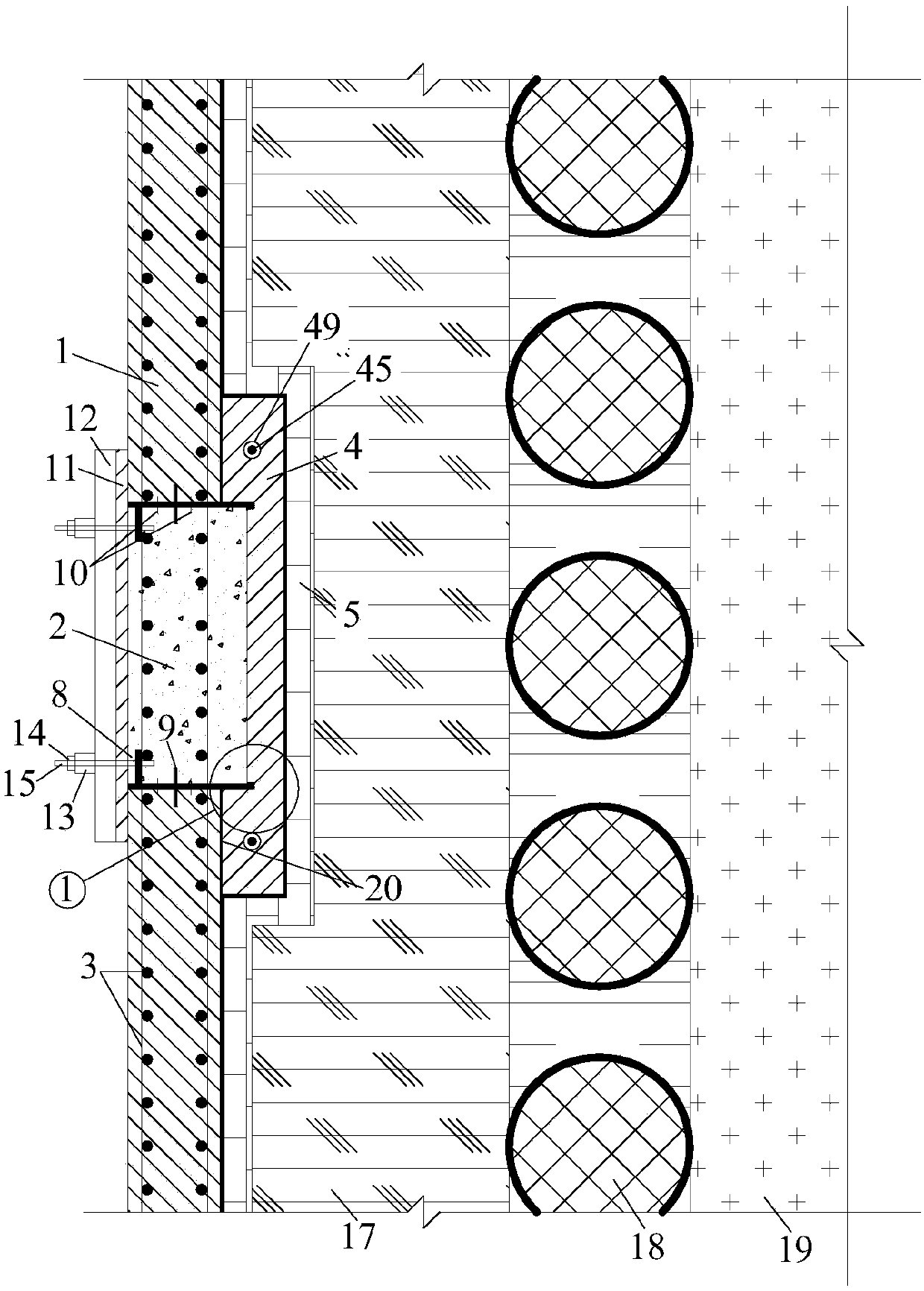 Advance closed structure and construction method of post-cast belt on basement exterior wall