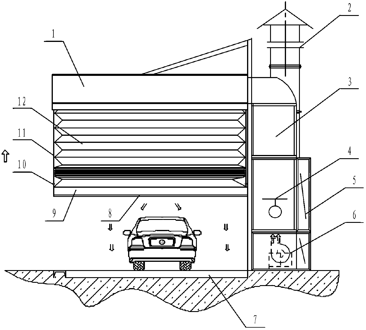 Suspension type automatic lifting type spraying and baking integrated house