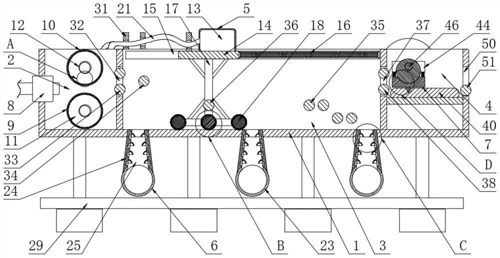 Extruding, cutting, cooling and cleaning device for copper bars