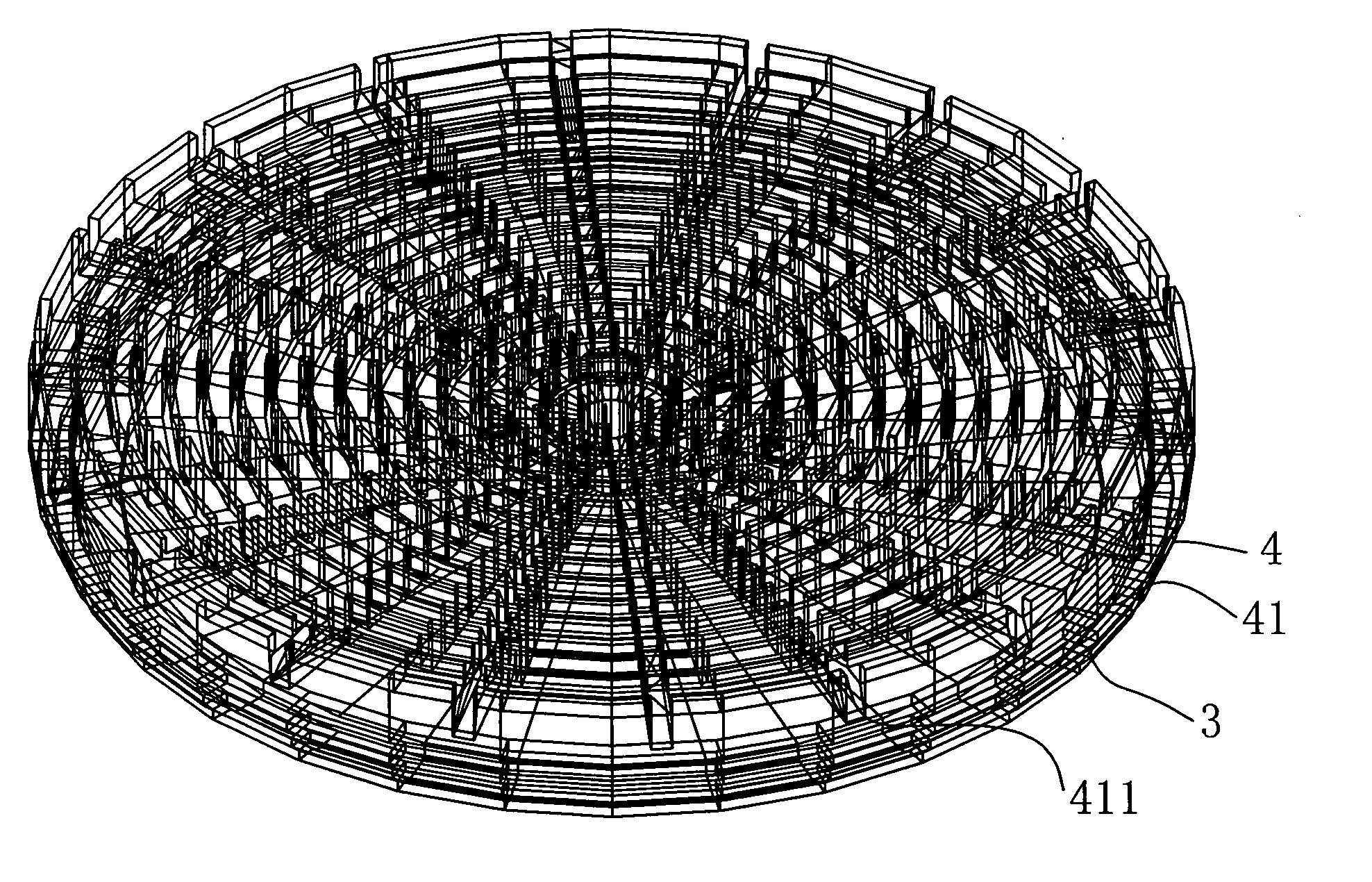 Circular light-reflecting plate with triangular oriented prisms having identical cross section and circular plate lamp made therefrom