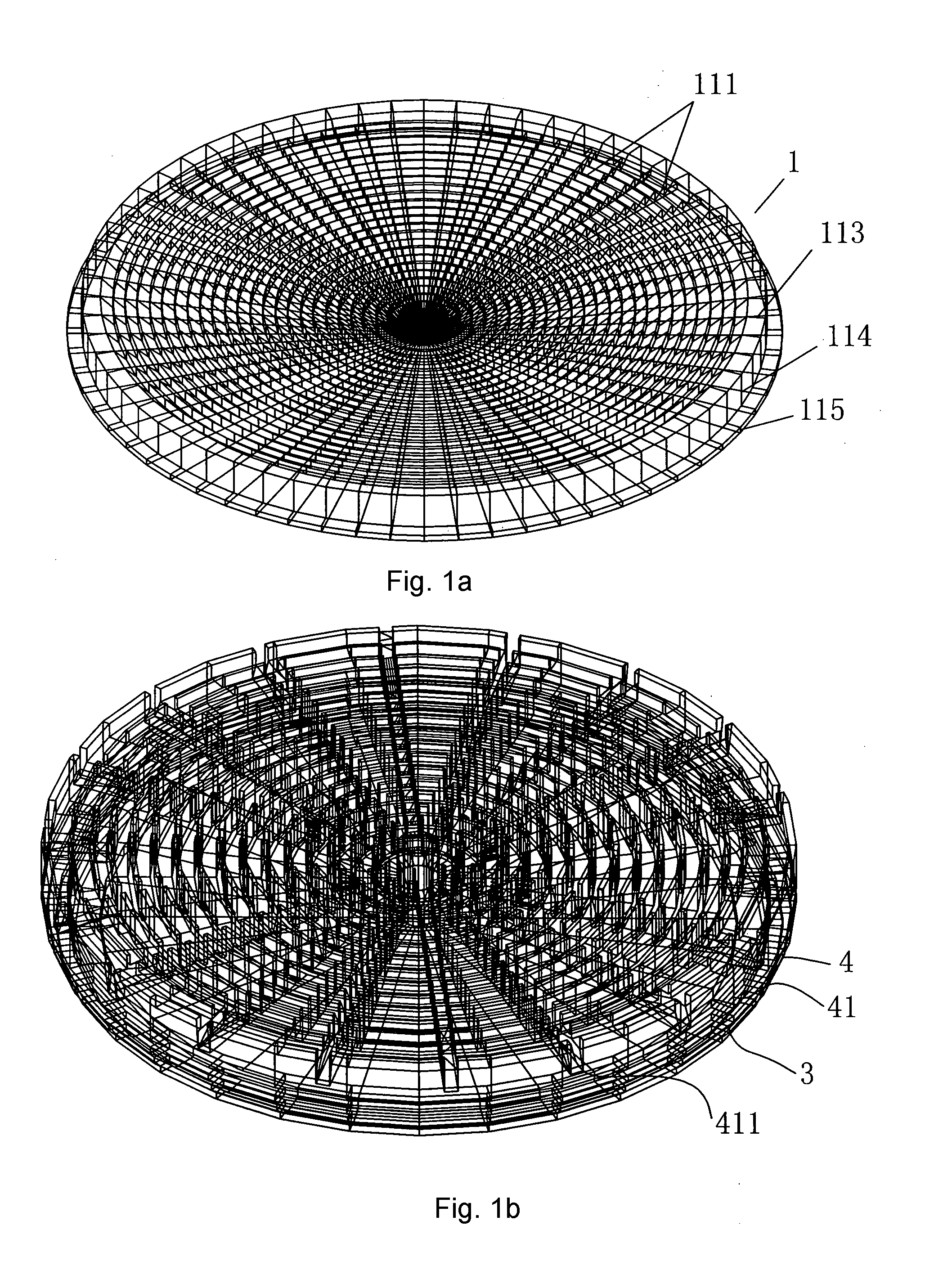 Circular light-reflecting plate with triangular oriented prisms having identical cross section and circular plate lamp made therefrom