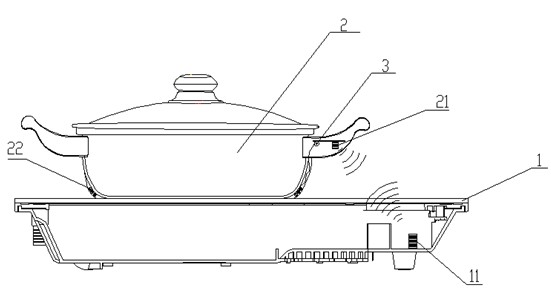 Wireless identification device and method used between heating device and cooker