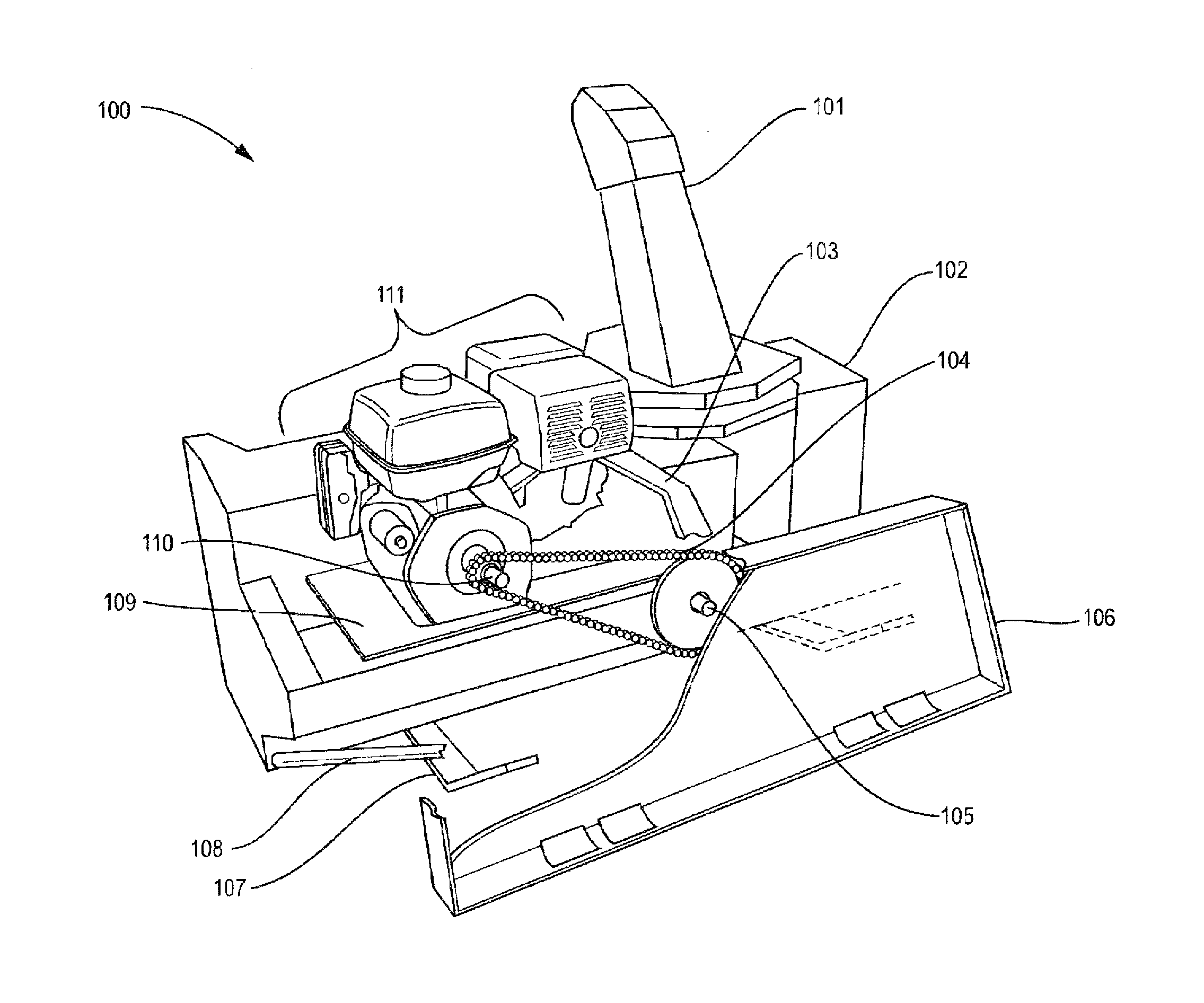 Front mounted tractor snow blower