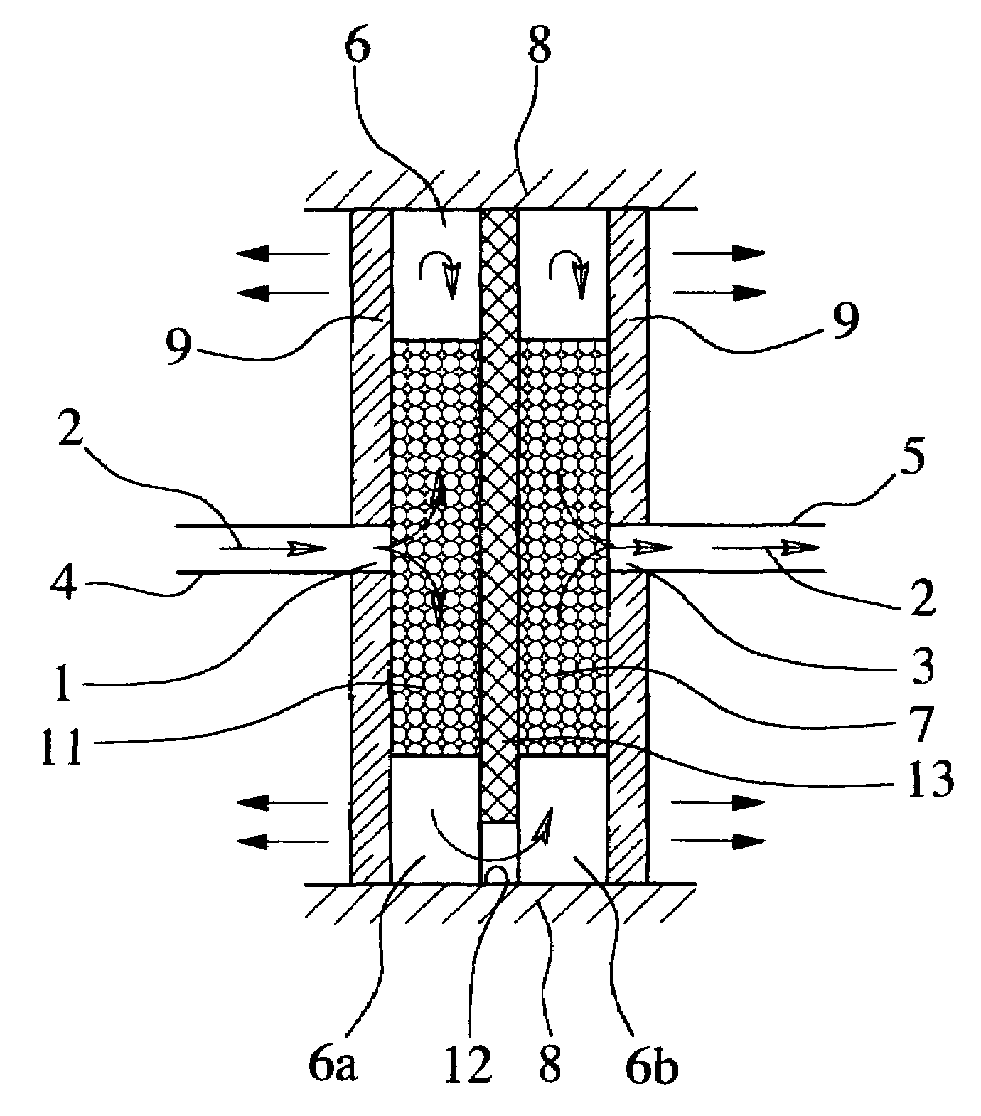 Process and device for separating and exhausting gas bubbles from liquids