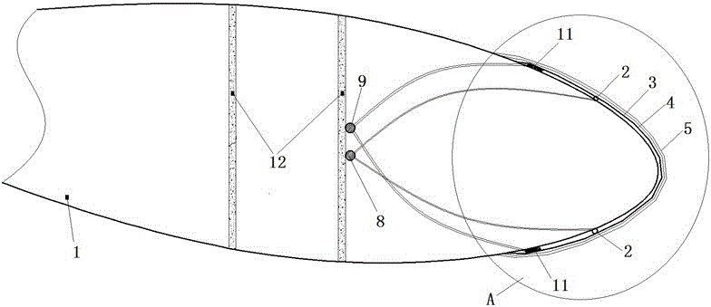 Ice-melting heating structure of wind driven generator blade and manufacturing method thereof