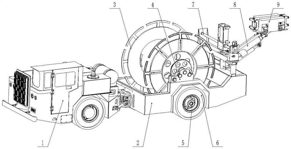 Cable winding and unwinding vehicle for coal mine