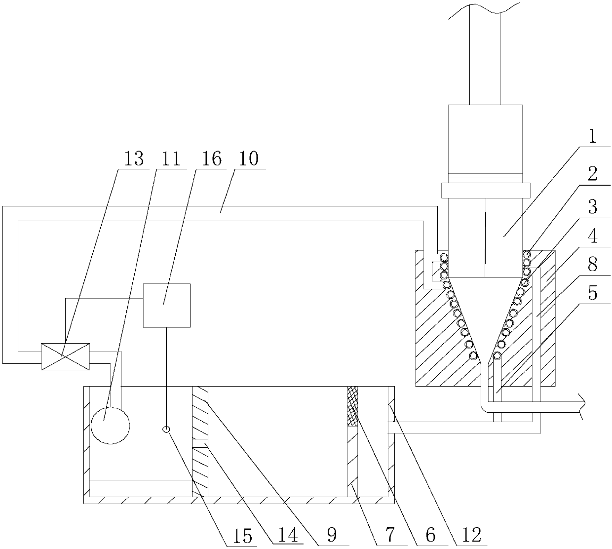 Cooling liquid recovering structure for blow-molding of chemical experimental containers