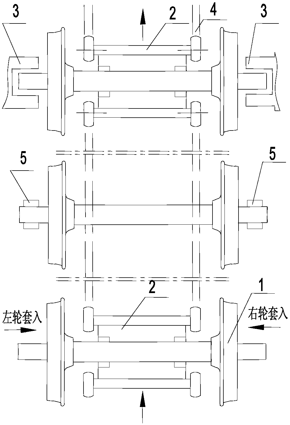 Automatic press fitting rapid conversion device and method for railway wagon wheel pairs