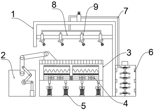 Pull rod paint spraying device for luggage production