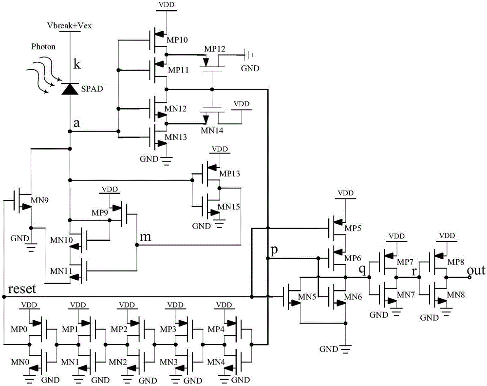 Quenching reset circuit for single photon avalanche diode detector