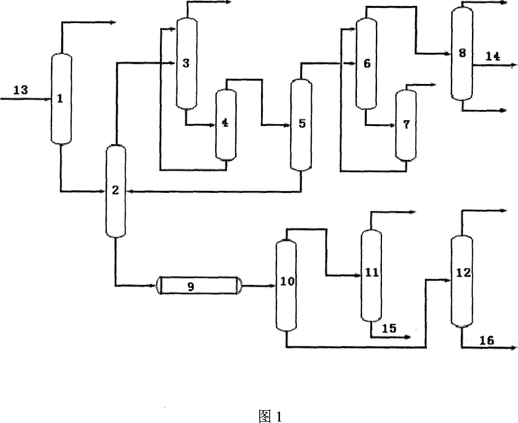 Separation method of diene hydrocarbon in five fractions of petroleum cracked carbon