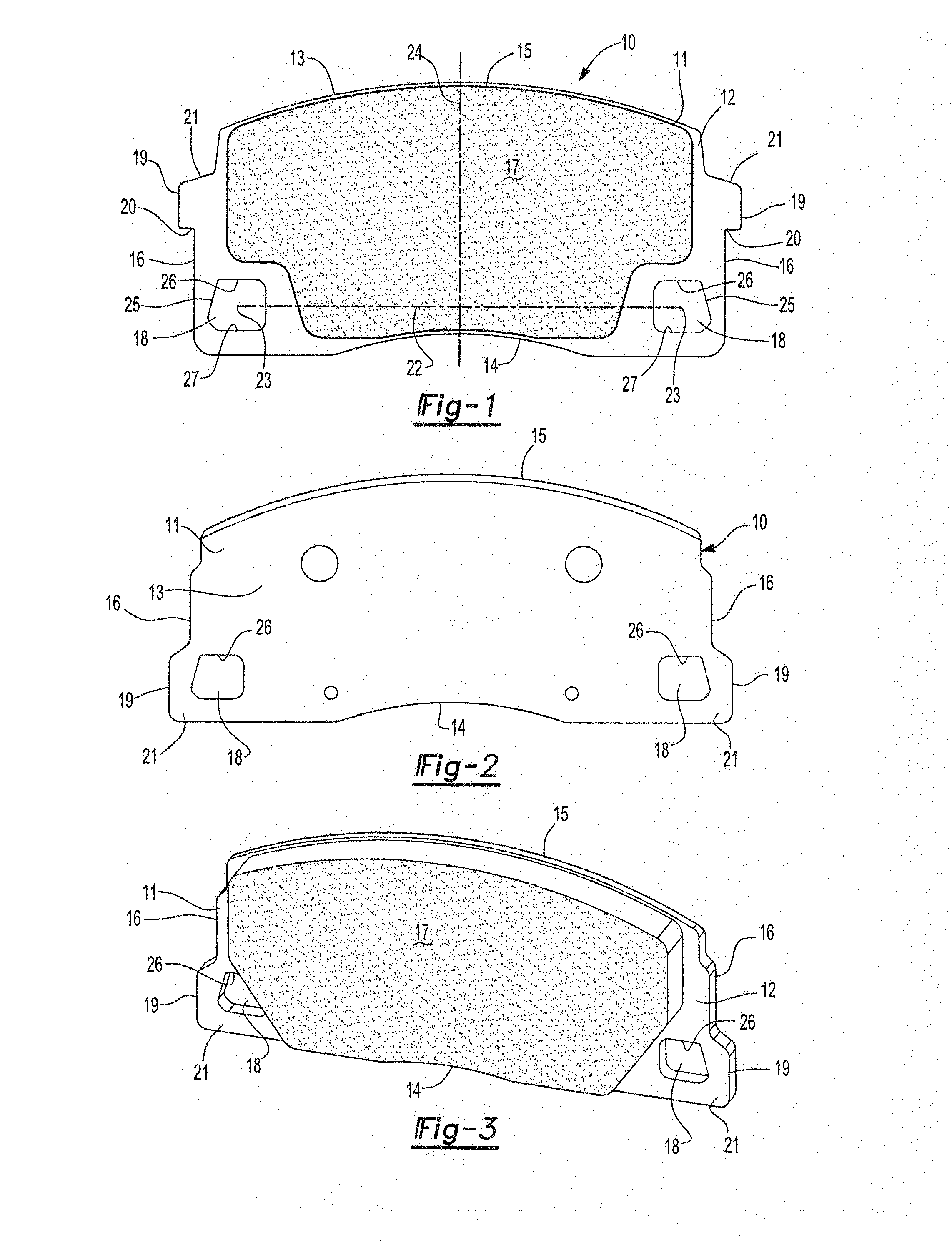 Brake systems, caliper assemblies and pads incorporating differential abutments