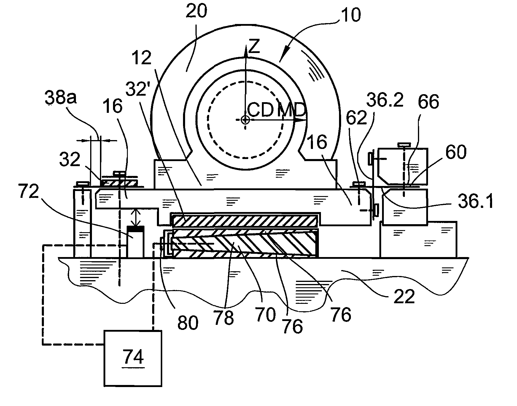 Support arrangement of roll in fibrous-web machine