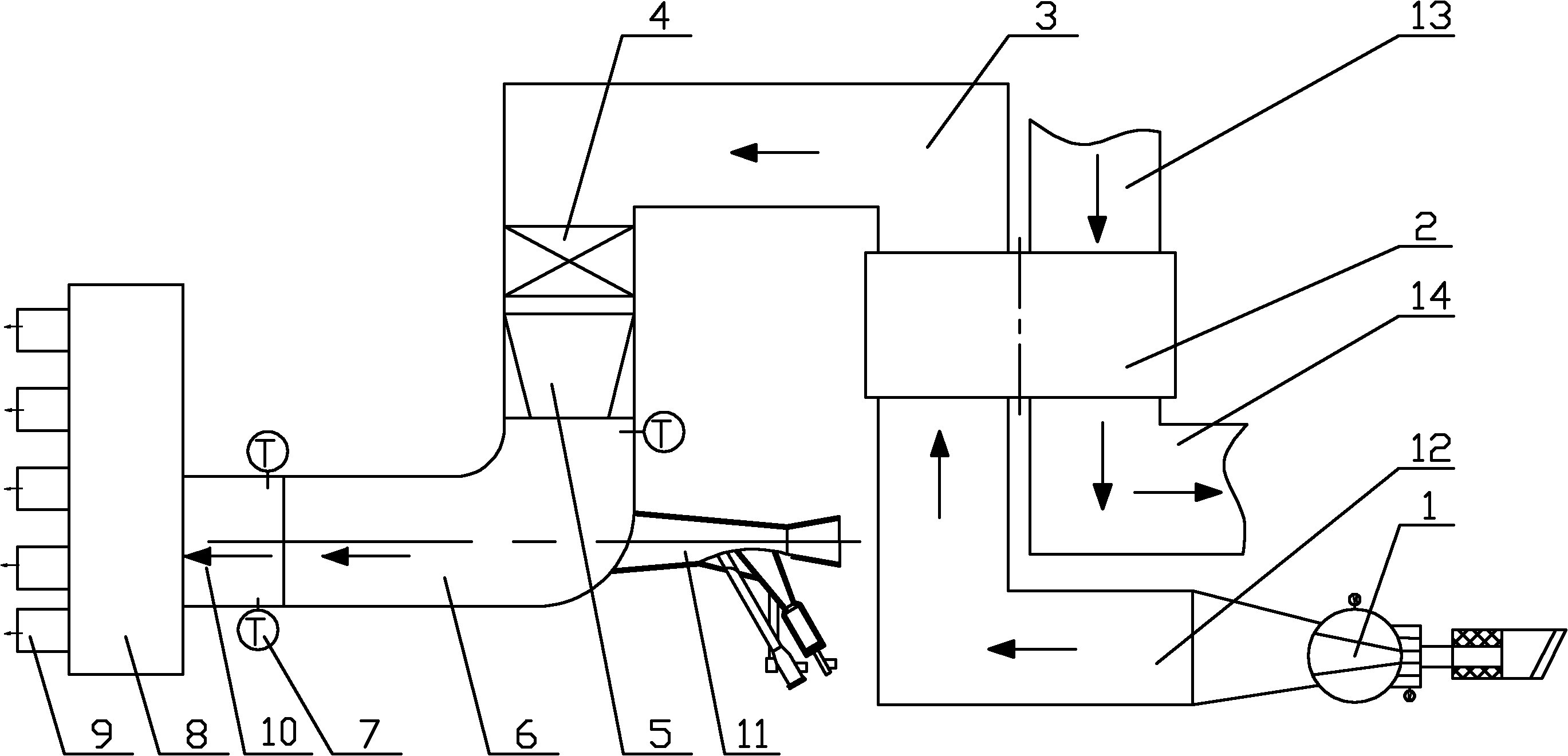 System for increasing pulverizing and drying output force during doped lignitous coal burning of burning bituminous coal boiler