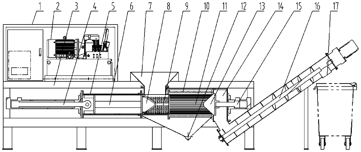 High-speed horizontal reciprocating type extrusion and dehydration machine for fruit and vegetable waste