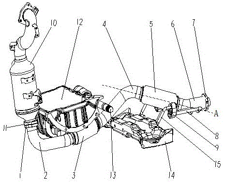 Automobile muffler inlet pipe assembly and its layout structure