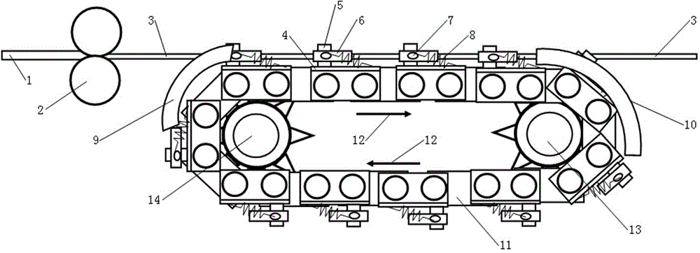 Continuous chain-type straight line drawing device