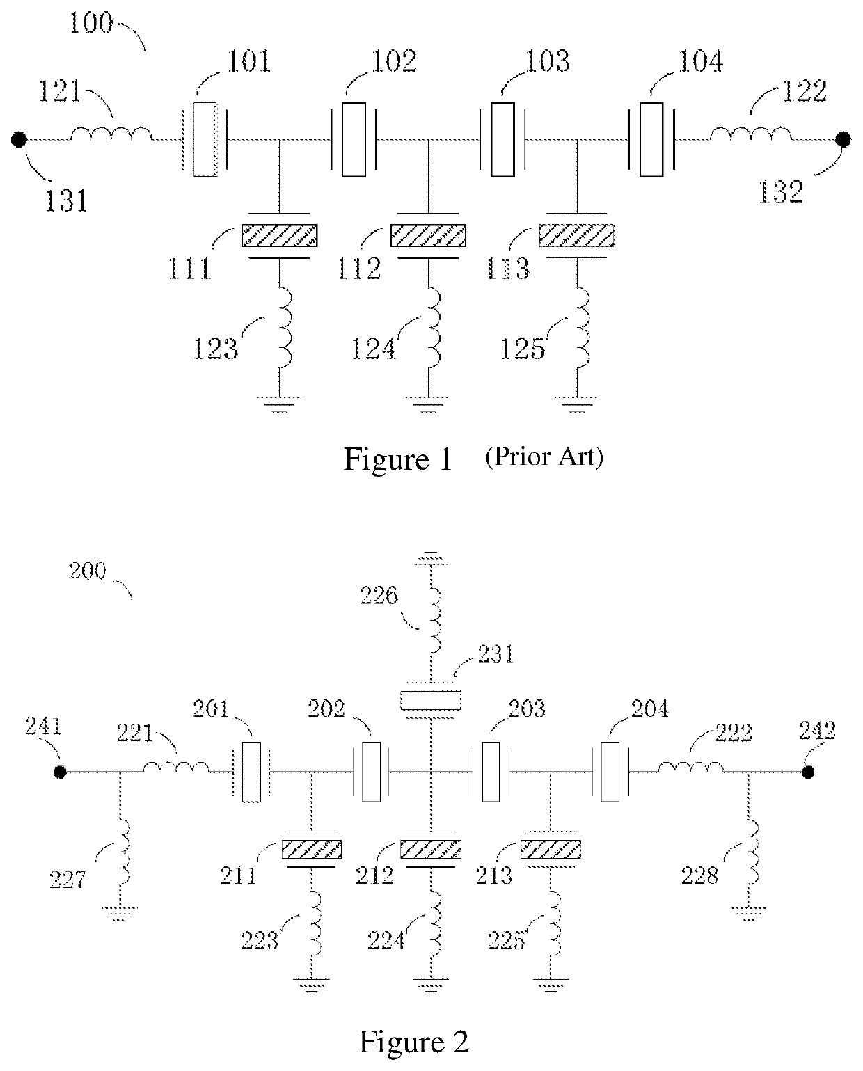 Wideband piezoelectric filter with ladder-structure