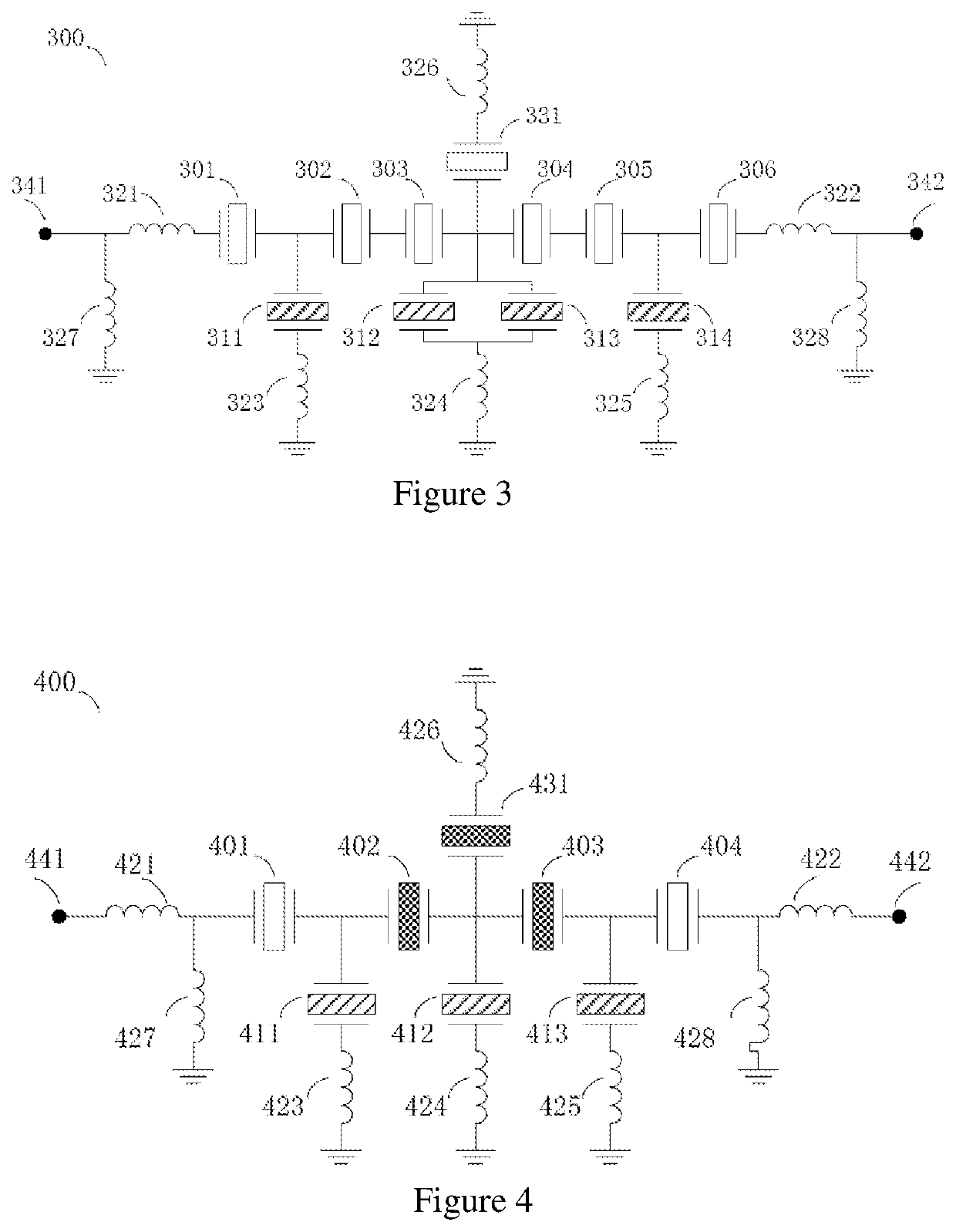 Wideband piezoelectric filter with ladder-structure