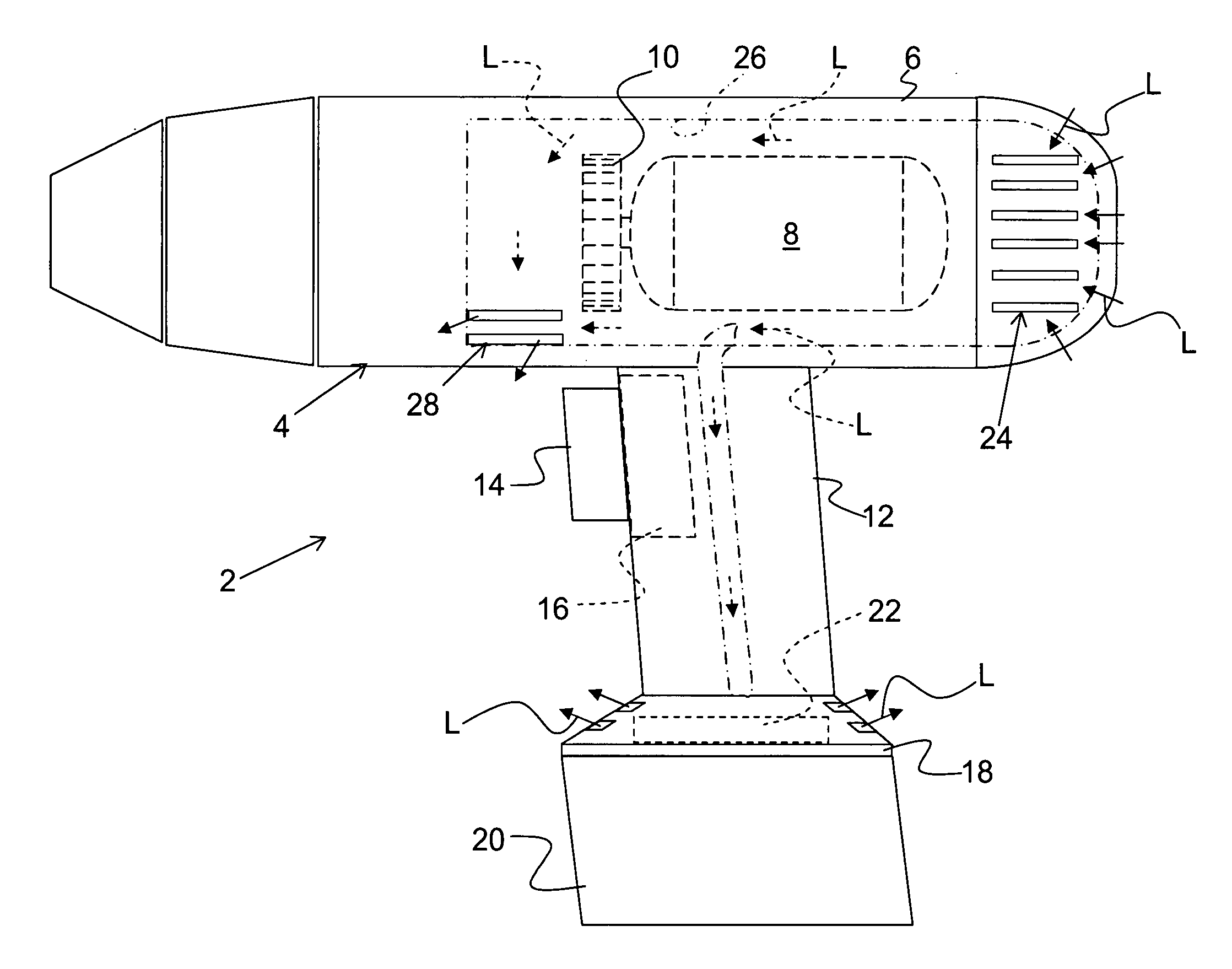 Electrical hand-held power tool with cooling of electronics