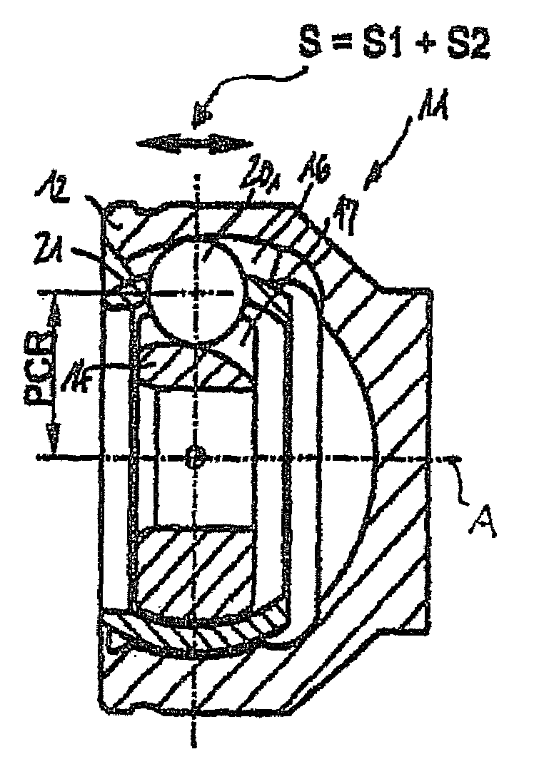 Driveshaft comprising a counter track joint featuring a delimited axial displacement path