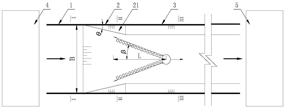 Water channel capable of forming V-shaped flow state and used for fire fighting rescue and flow state design method