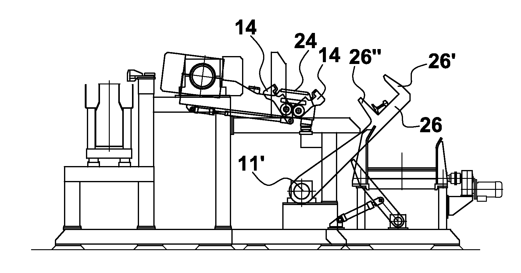 Handling machine for rails and handling process associated thereto