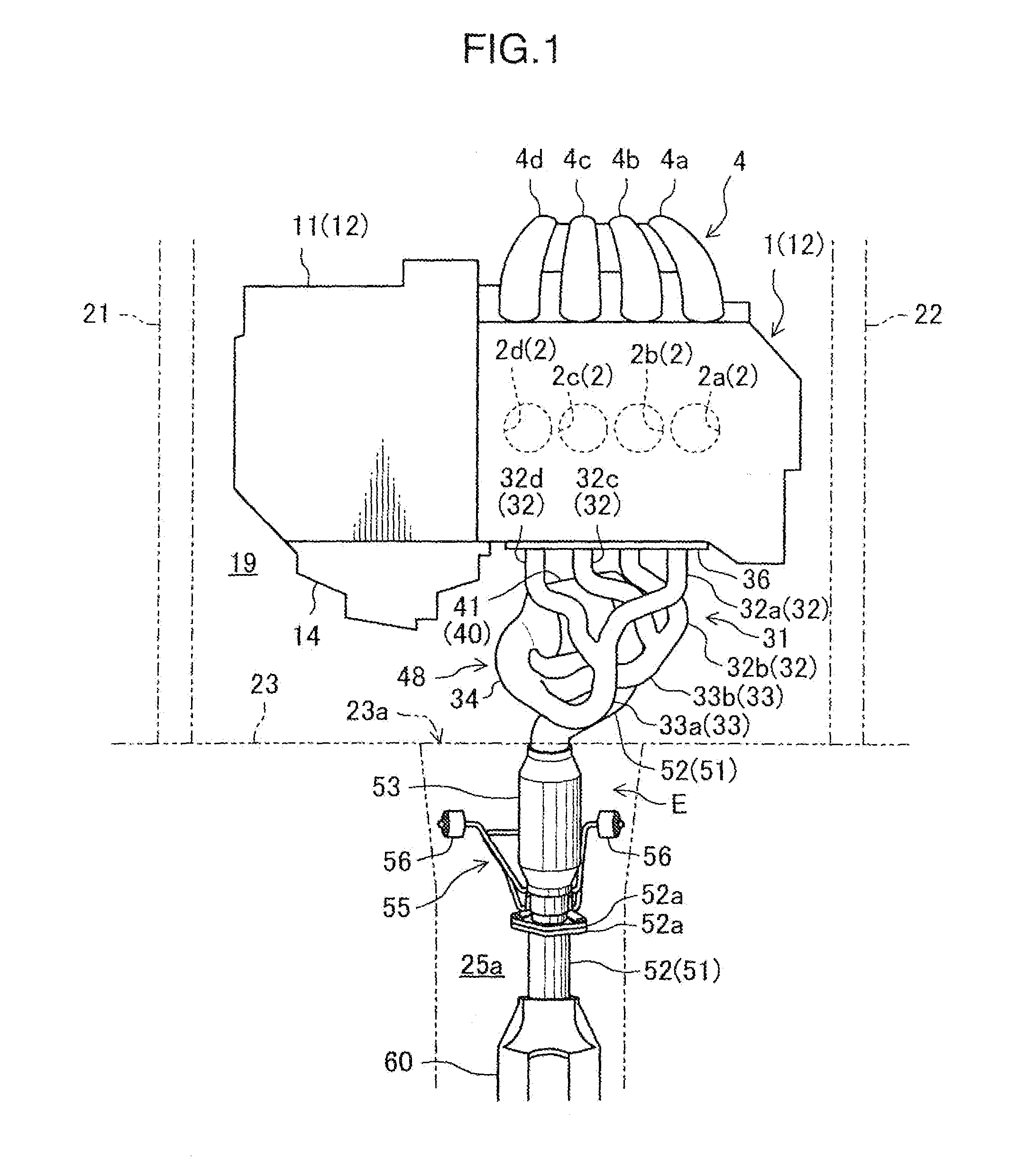 Exhaust apparatus for transverse engine