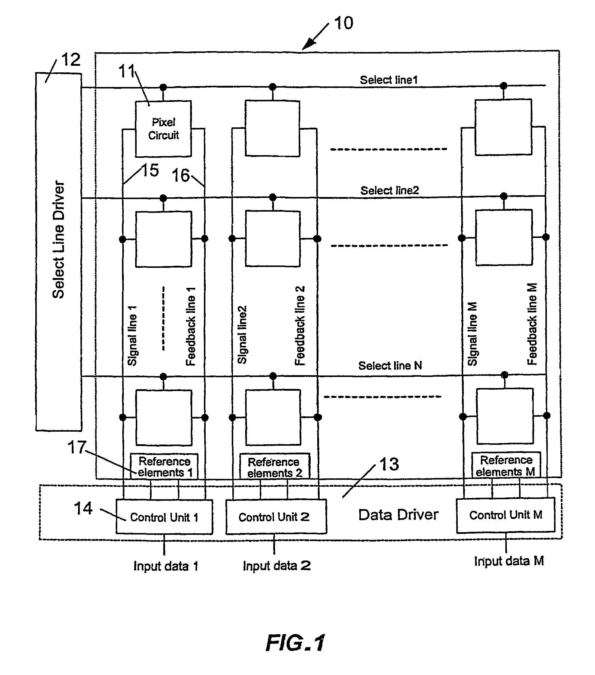 Circuit and method for driving an array of light emitting pixels