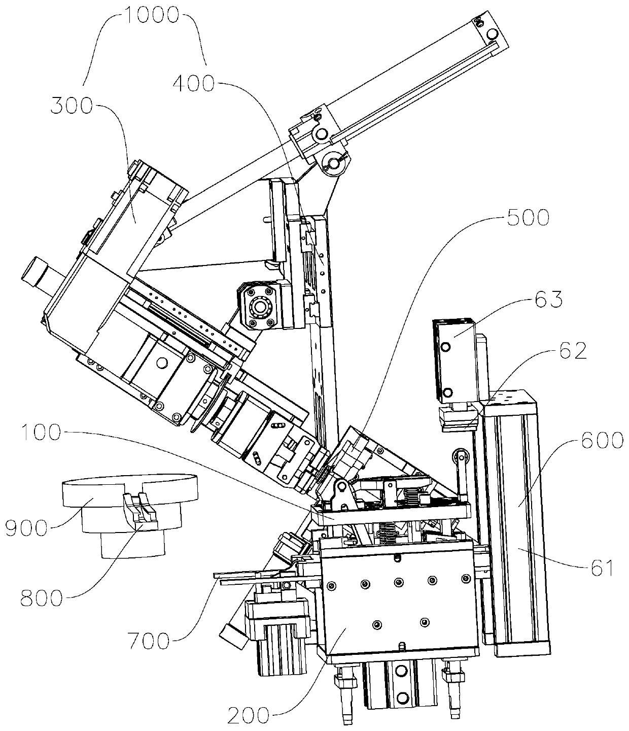 Assembling equipment for automobile tail door buffering block