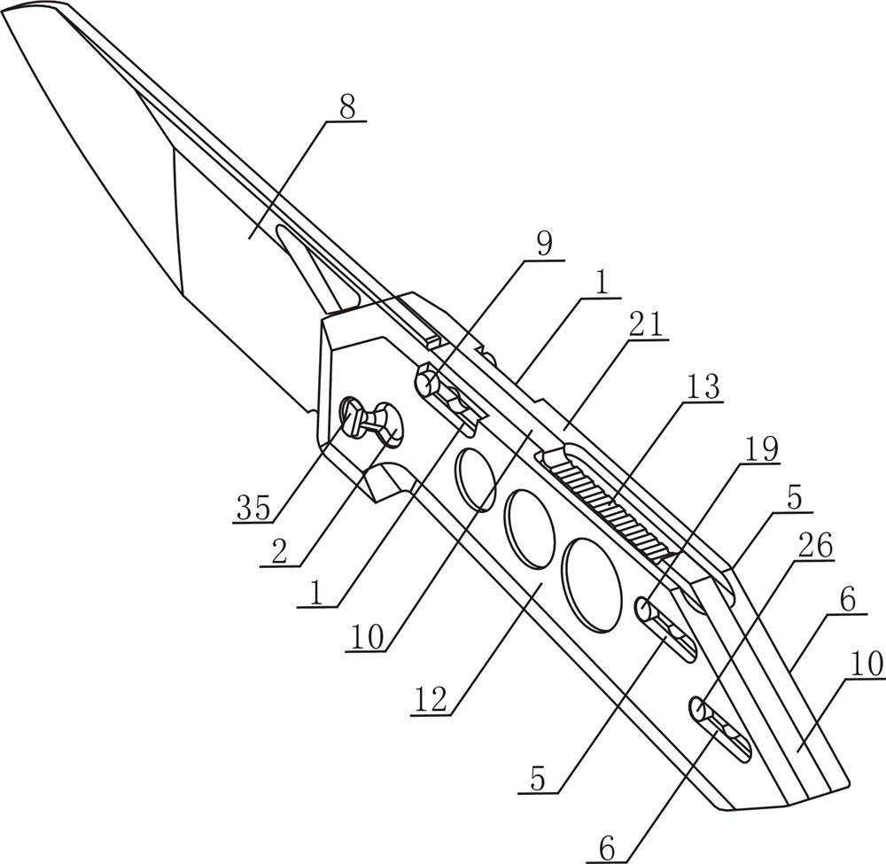 Folding knife fastened without thread or screw